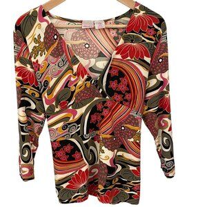 Y2K Xhilaration Womens Babydoll Top Size XL Deep V Floral Boho Retro Made In USA